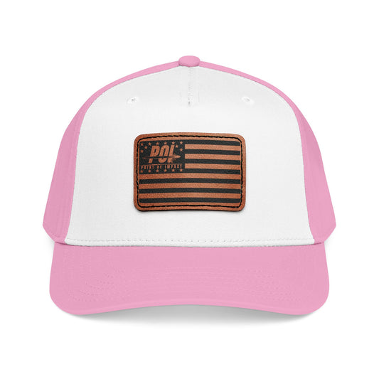 POI Leather Patch Flag Baseball Cap — Mid Profile Trucker Hat