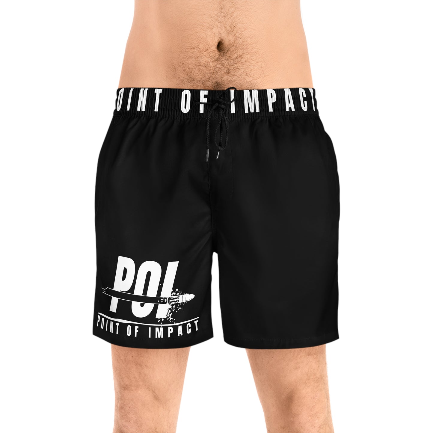 POI Men's Mid-Length Swim Shorts - Point of Impact White Logo
