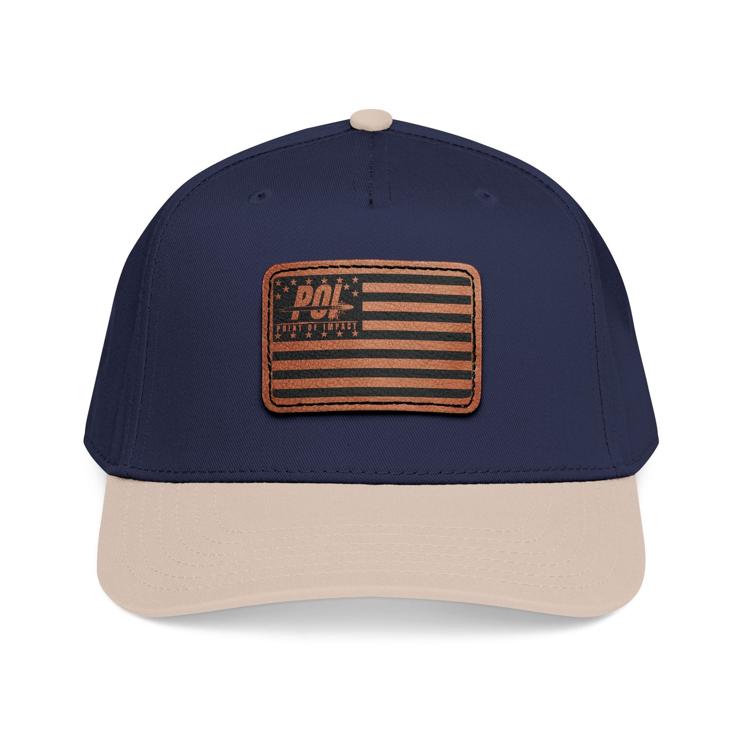 POI Leather Patch Flag Baseball Cap — Mid Profile Trucker Hat