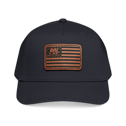 POI Leather Patch Flag Baseball Cap — Mid Profile Trucker Hat