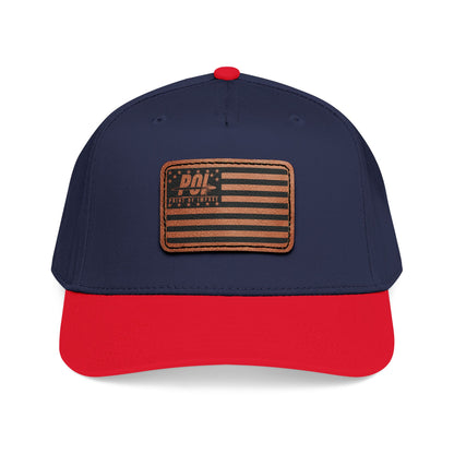 POI Leather Patch Flag Baseball Cap — Mid Profile Trucker Hat