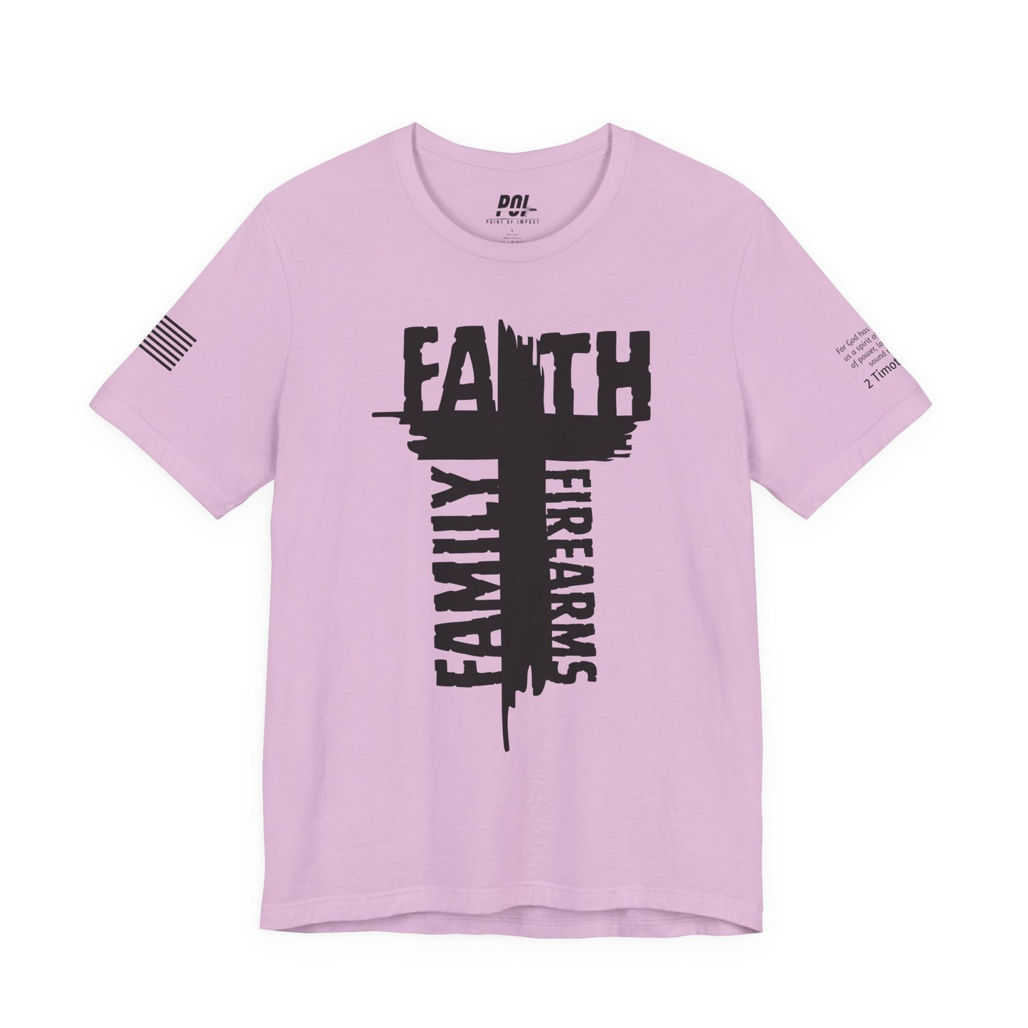 POI Faith • Family • Firearms Cross T-Shirt — Patriotic Christian Gun Rights Tee