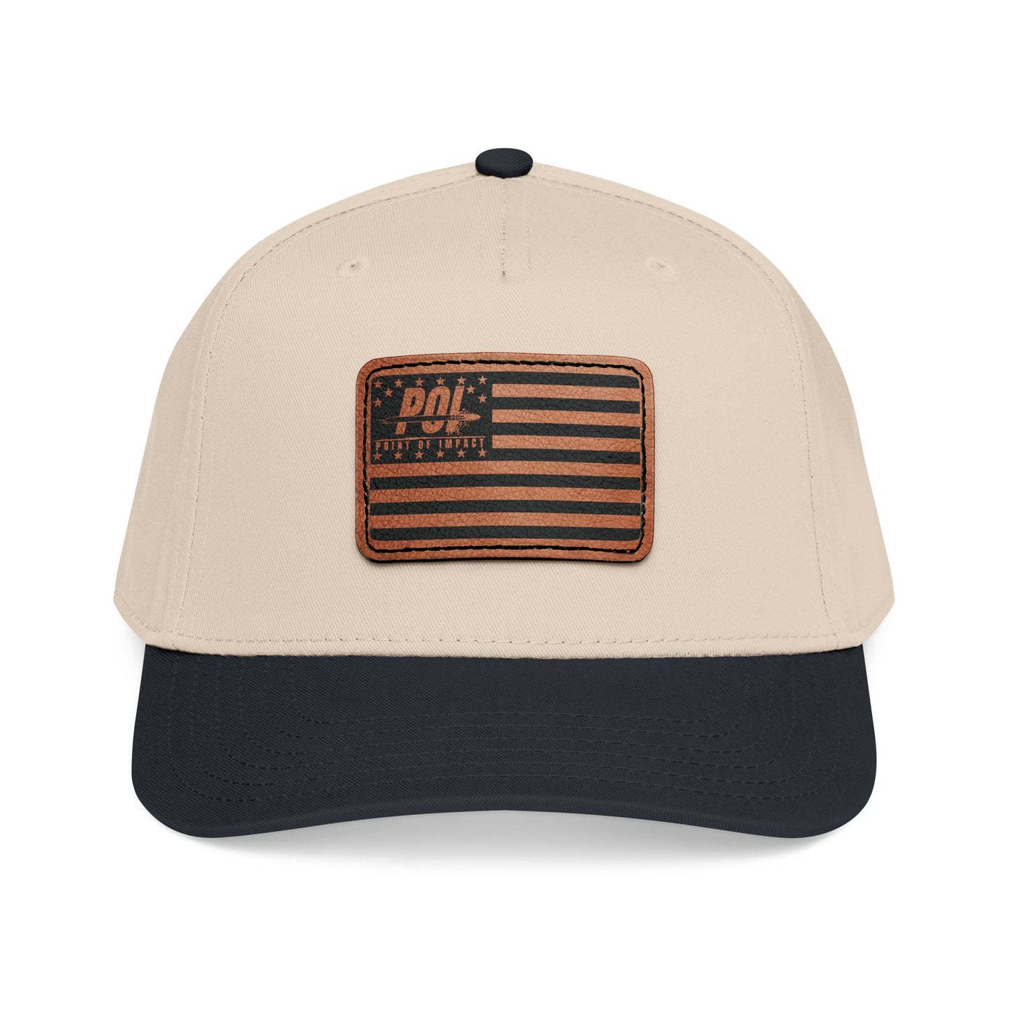 POI Leather Patch Flag Baseball Cap — Mid Profile Trucker Hat