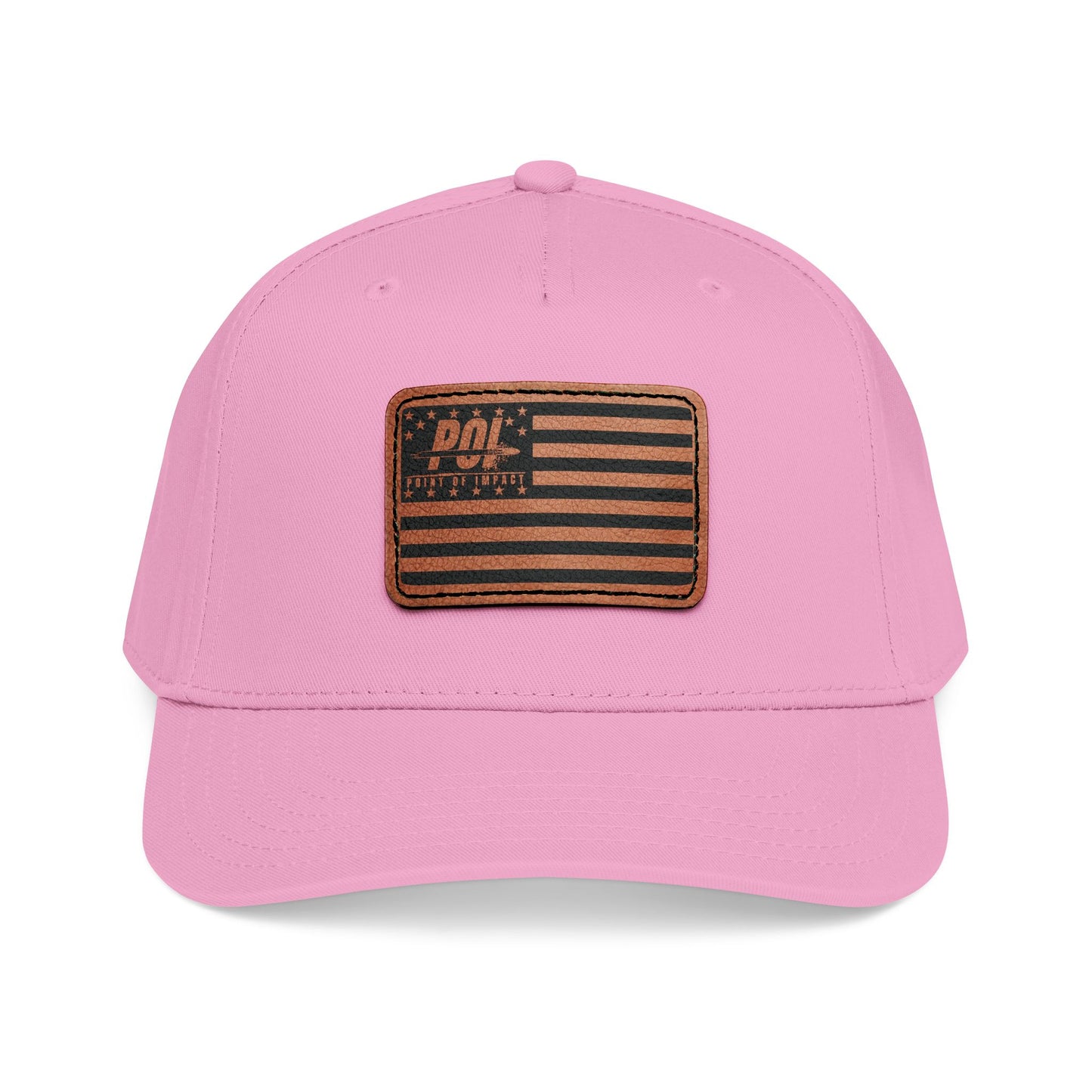 POI Leather Patch Flag Baseball Cap — Mid Profile Trucker Hat