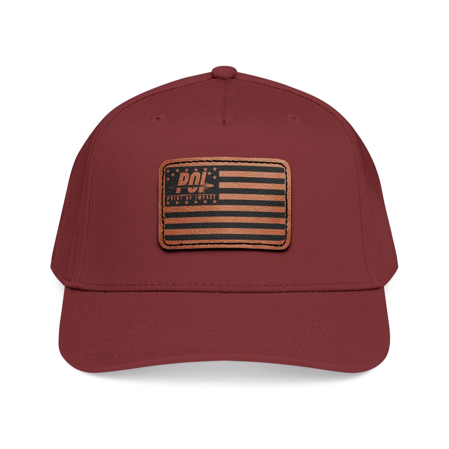 POI Leather Patch Flag Baseball Cap — Mid Profile Trucker Hat