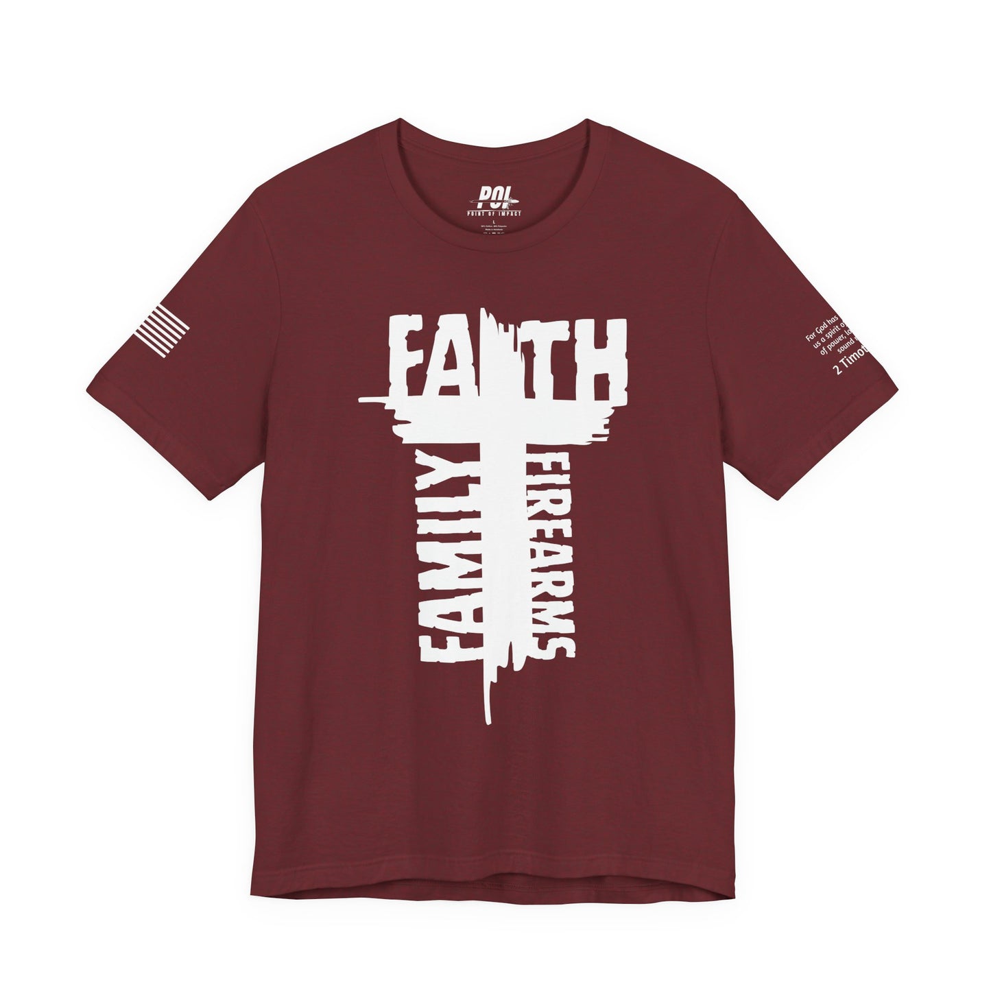 POI Faith • Family • Firearms Cross T-Shirt — Patriotic Christian Gun Rights Tee