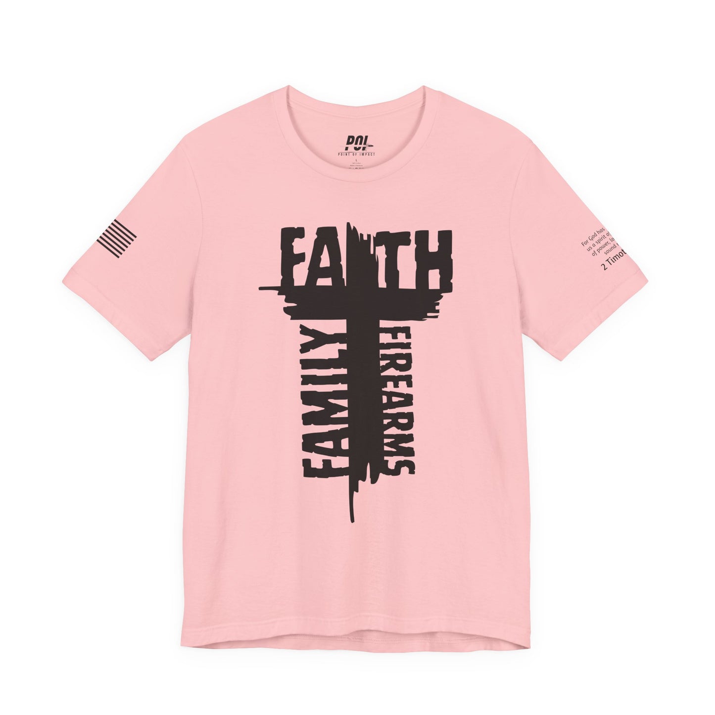 POI Faith • Family • Firearms Cross T-Shirt — Patriotic Christian Gun Rights Tee