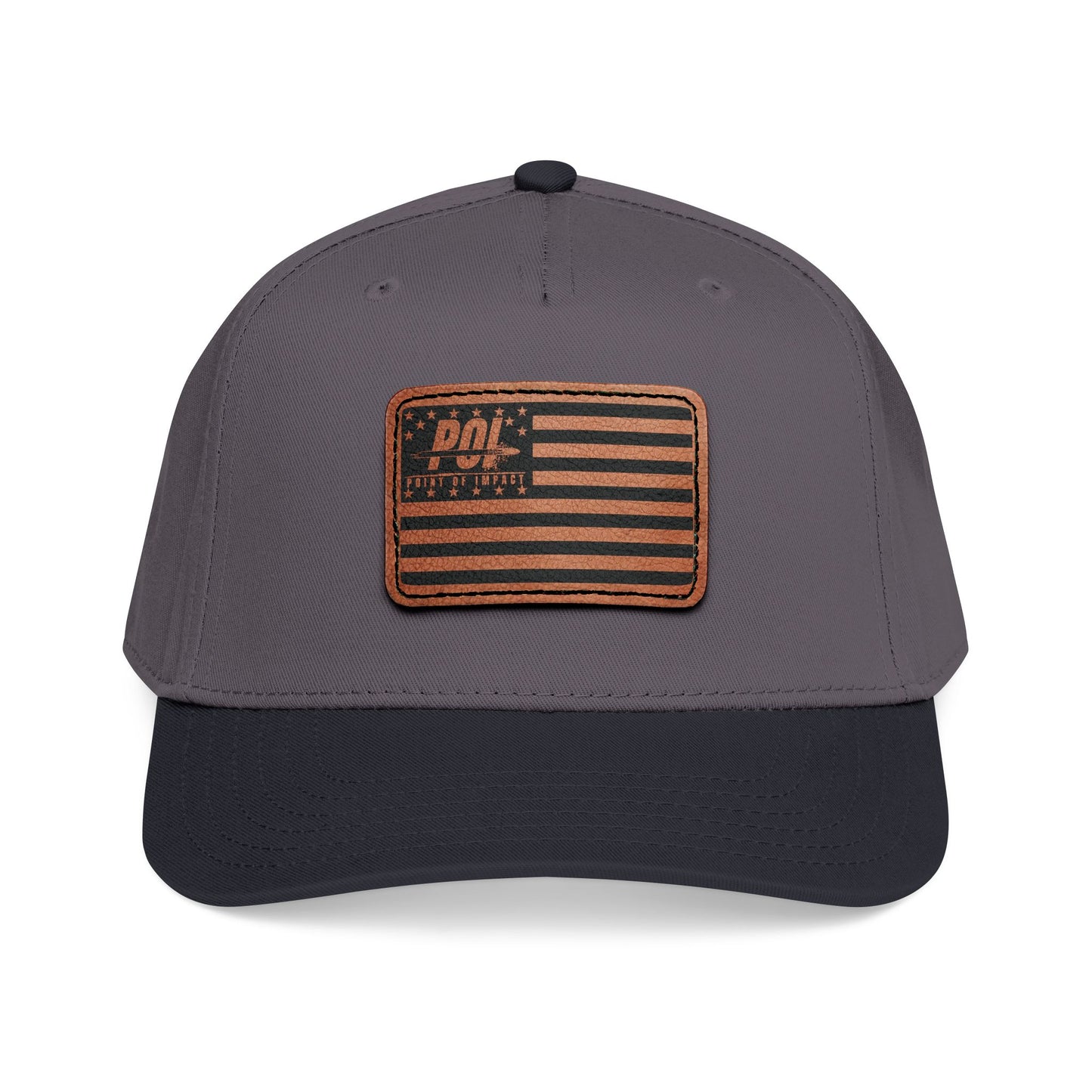 POI Leather Patch Flag Baseball Cap — Mid Profile Trucker Hat