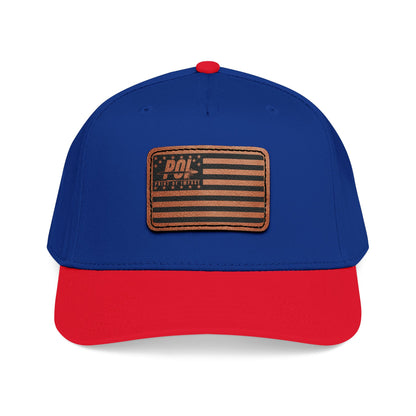 POI Leather Patch Flag Baseball Cap — Mid Profile Trucker Hat
