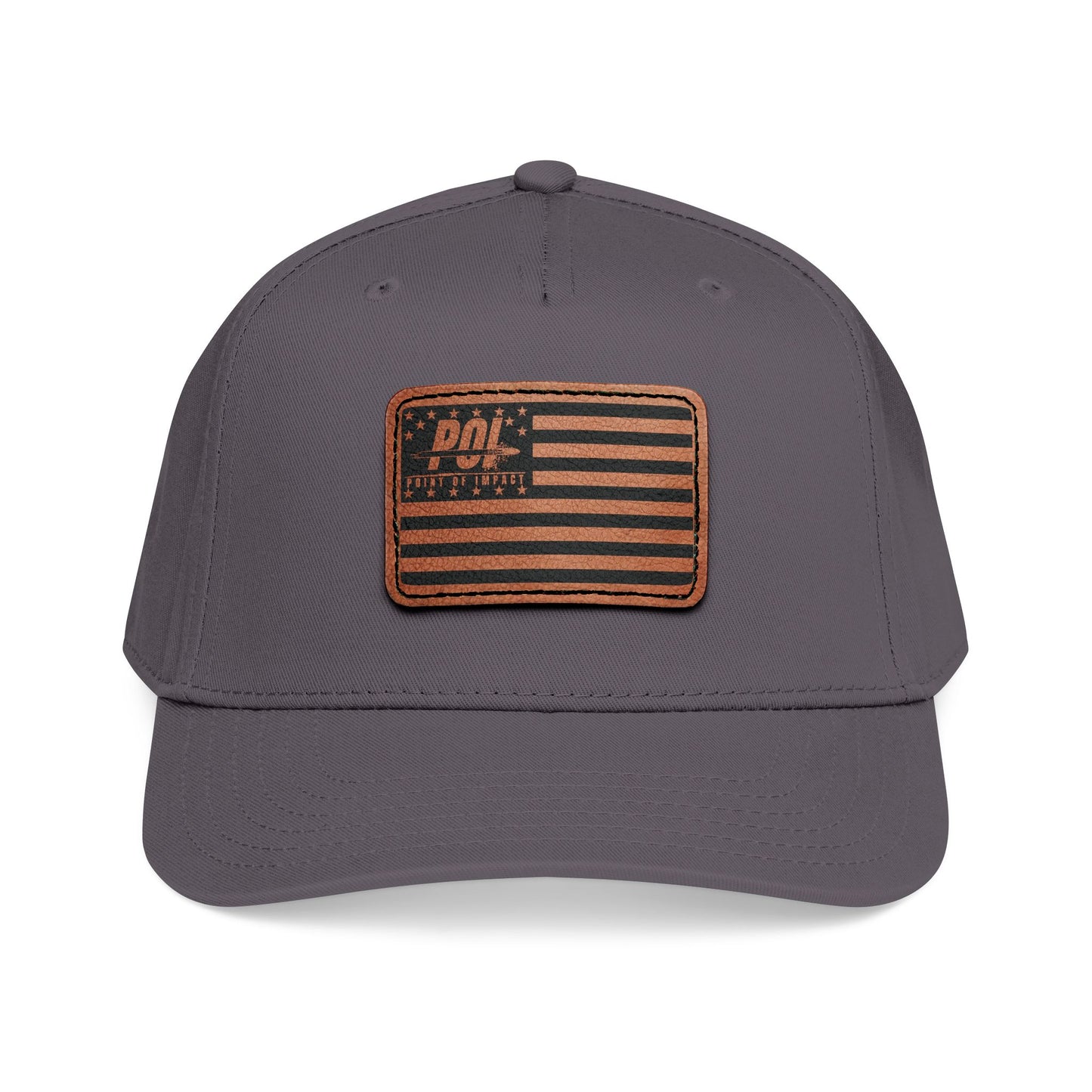 POI Leather Patch Flag Baseball Cap — Mid Profile Trucker Hat