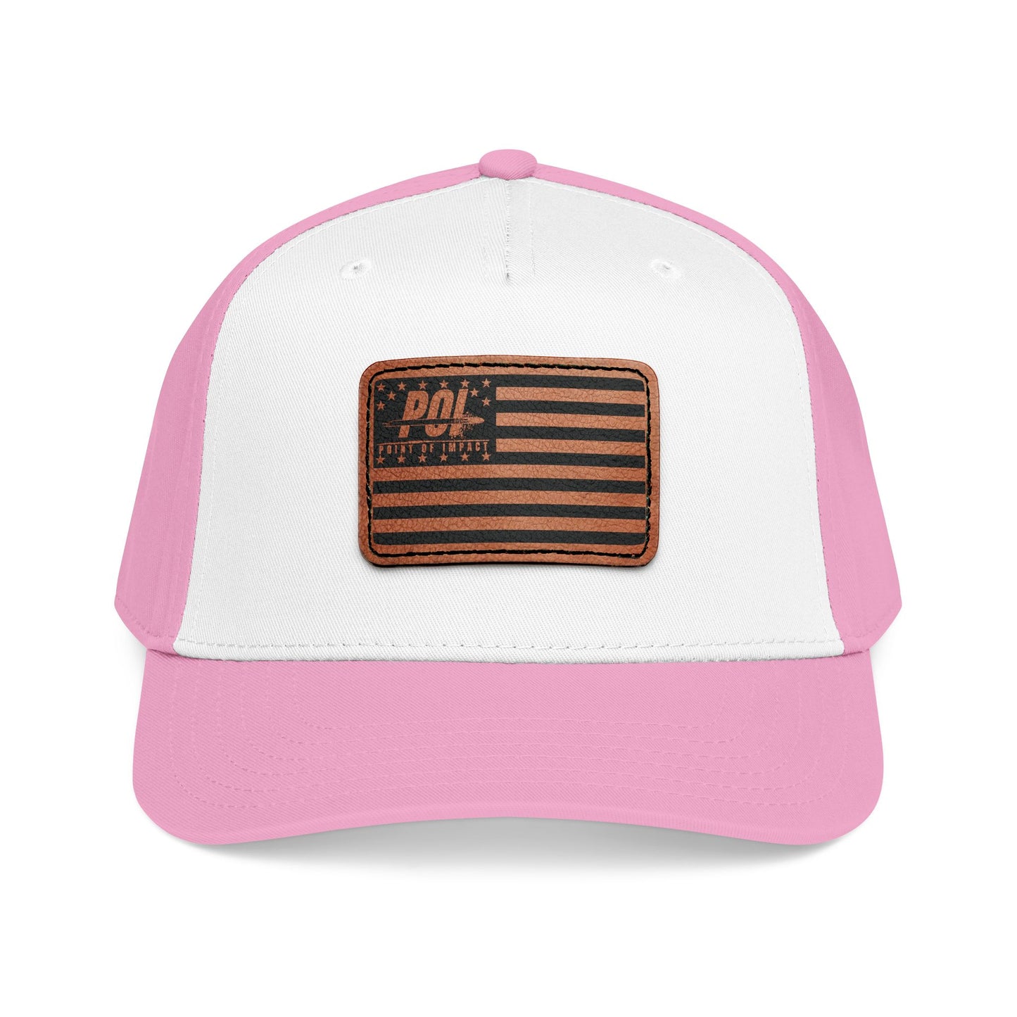 POI Leather Patch Flag Baseball Cap — Mid Profile Trucker Hat