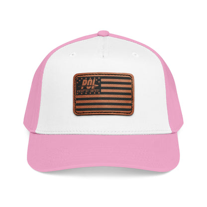 POI Leather Patch Flag Baseball Cap — Mid Profile Trucker Hat
