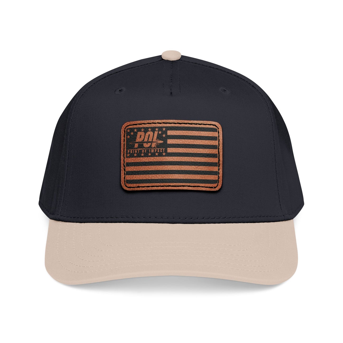 POI Leather Patch Flag Baseball Cap — Mid Profile Trucker Hat