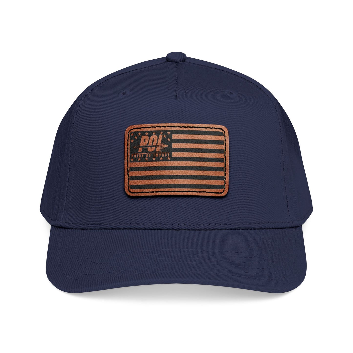 POI Leather Patch Flag Baseball Cap — Mid Profile Trucker Hat