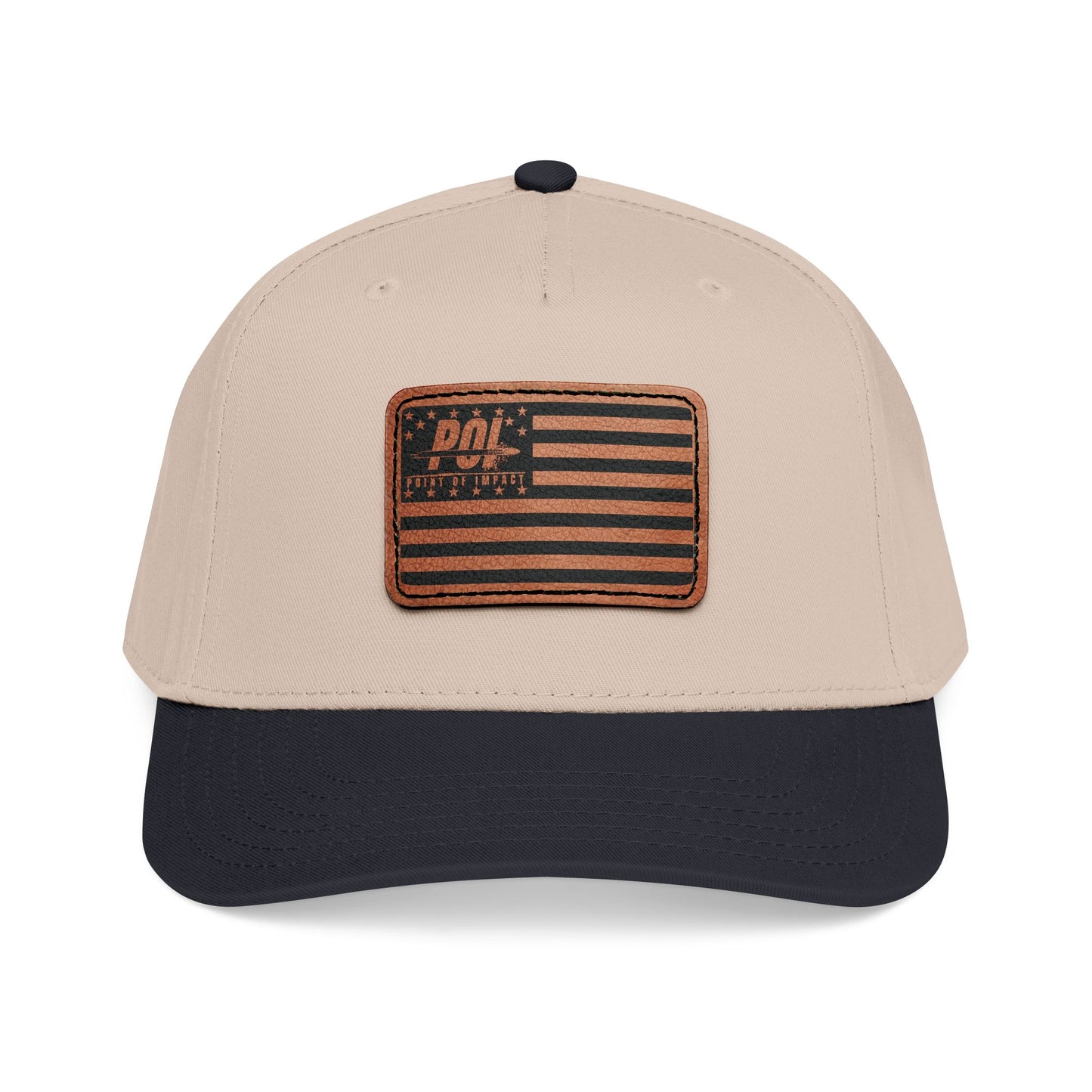 POI Leather Patch Flag Baseball Cap — Mid Profile Trucker Hat