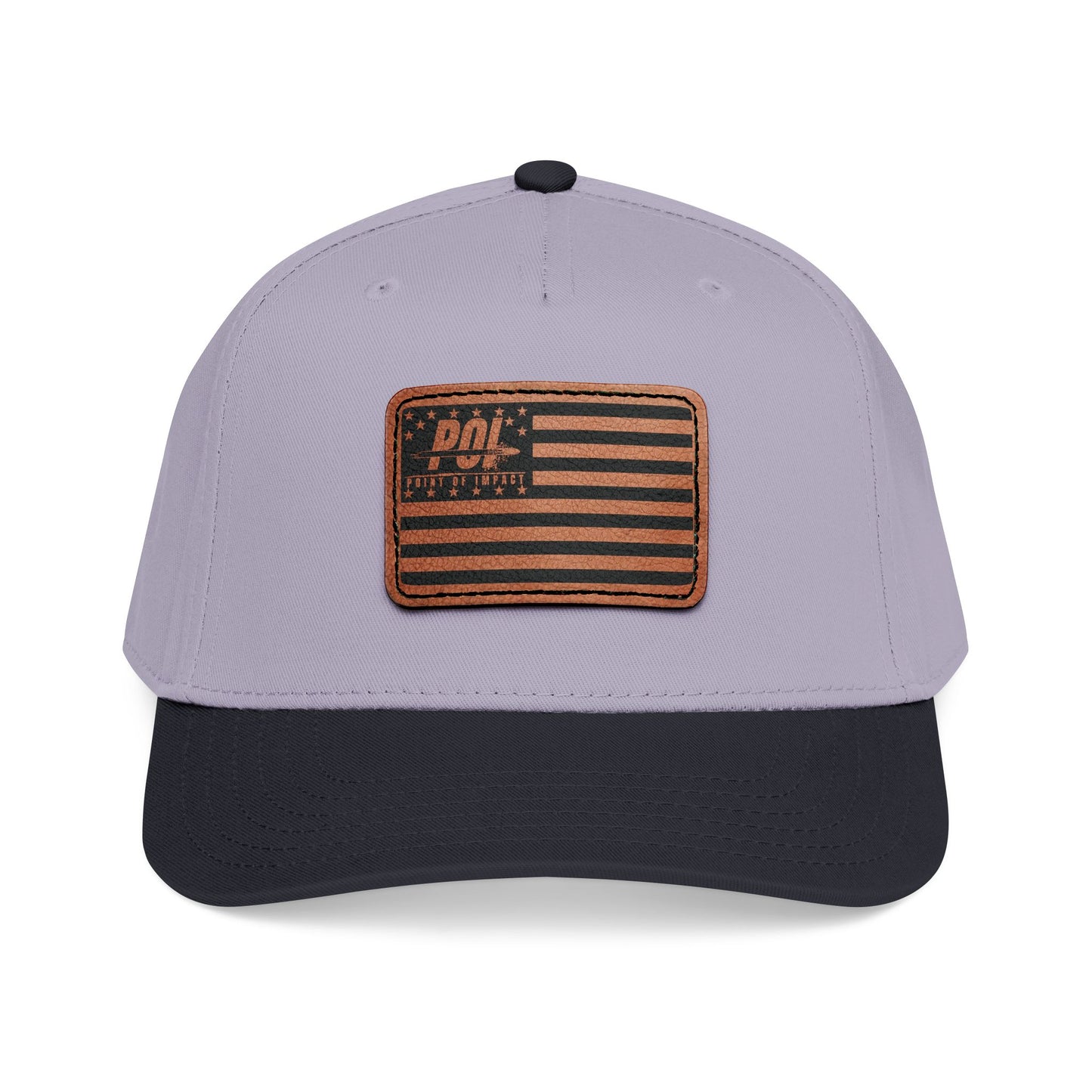 POI Leather Patch Flag Baseball Cap — Mid Profile Trucker Hat