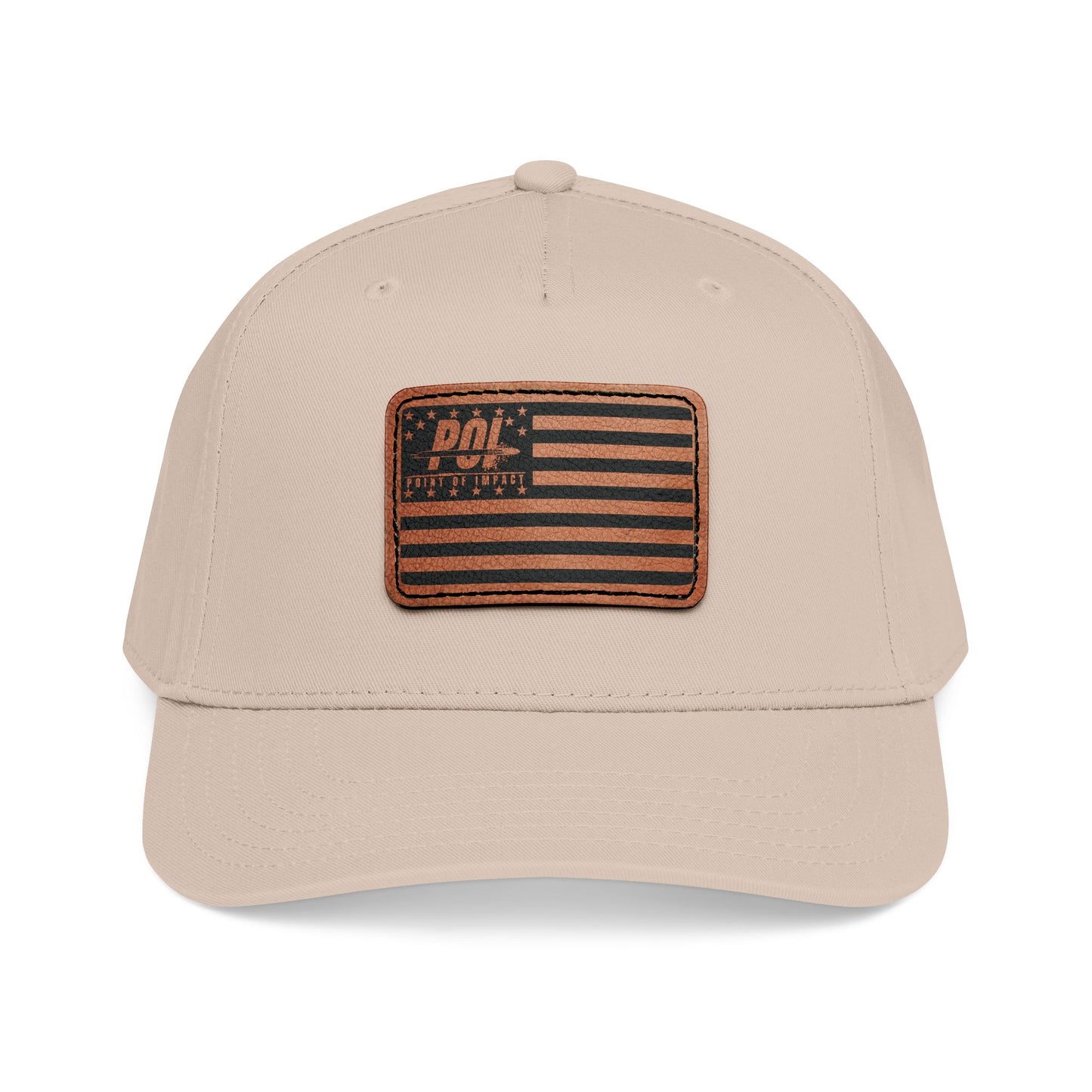 POI Leather Patch Flag Baseball Cap — Mid Profile Trucker Hat