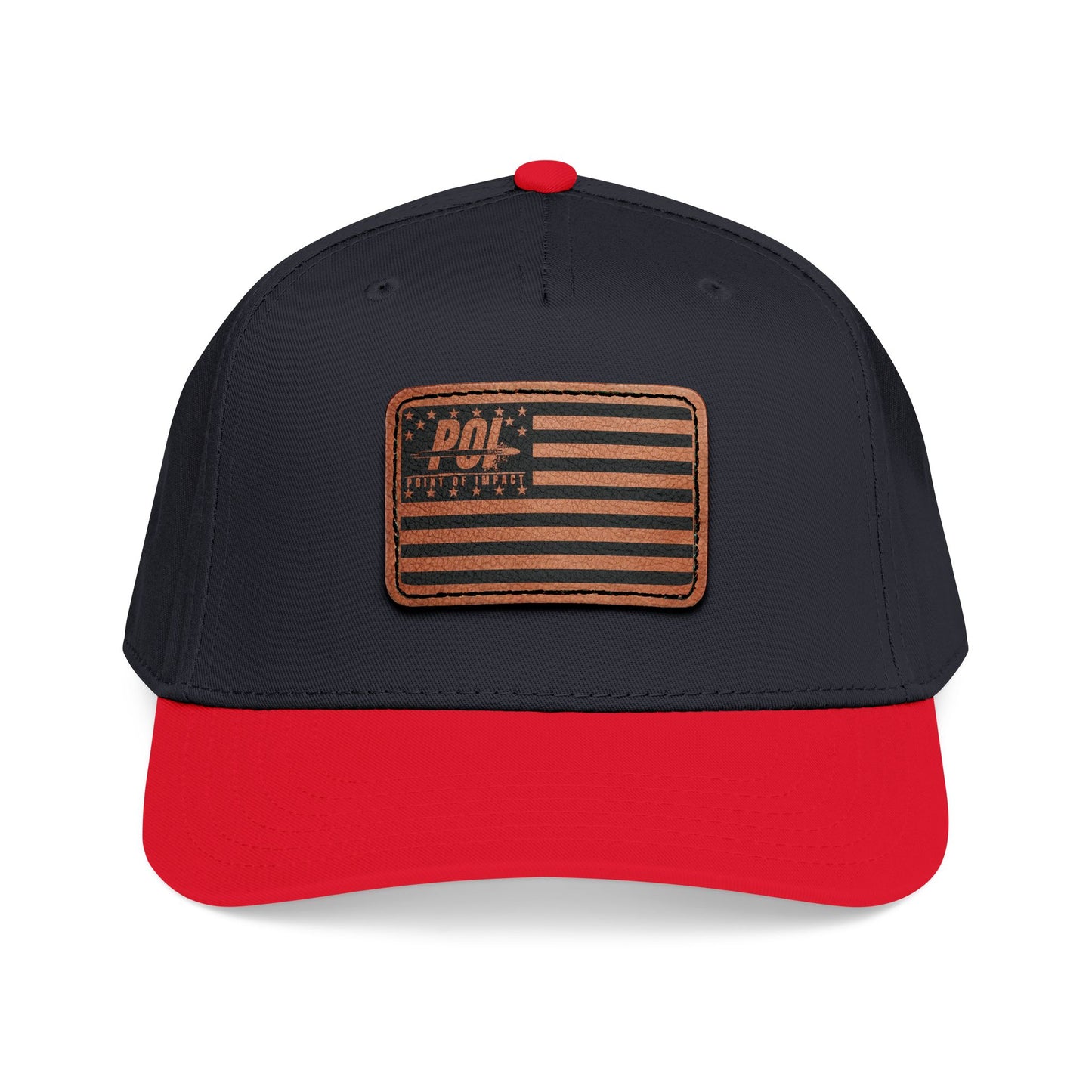 POI Leather Patch Flag Baseball Cap — Mid Profile Trucker Hat