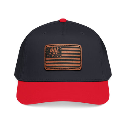 POI Leather Patch Flag Baseball Cap — Mid Profile Trucker Hat